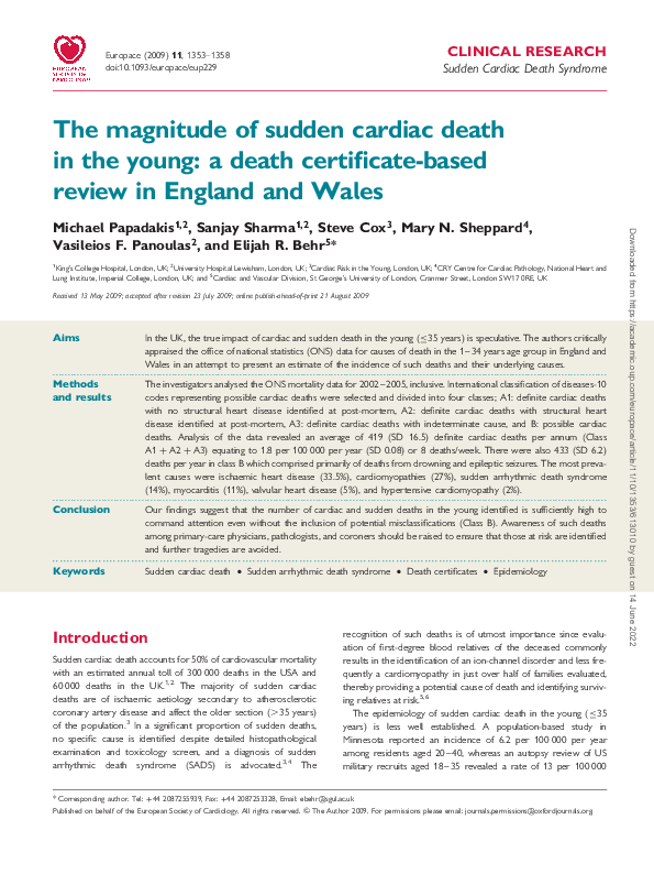 (PDF) The magnitude of sudden cardiac death in the young: a death ...