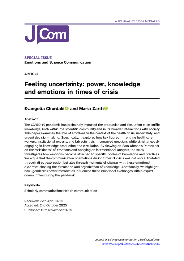 (PDF) Feeling uncertainty: power, knowledge and emotions in times of crisis