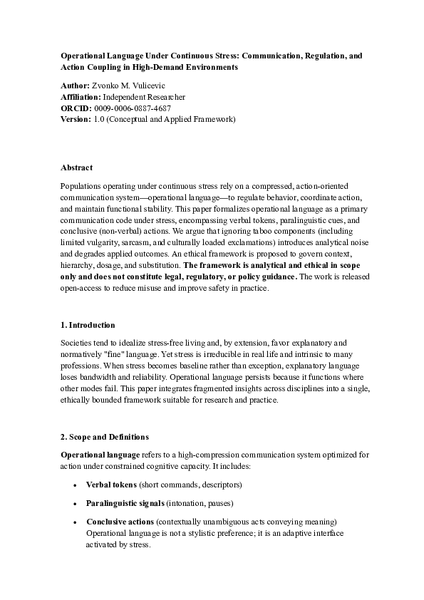 (PDF) Operational Language Under Continuous Stress: Communication ...