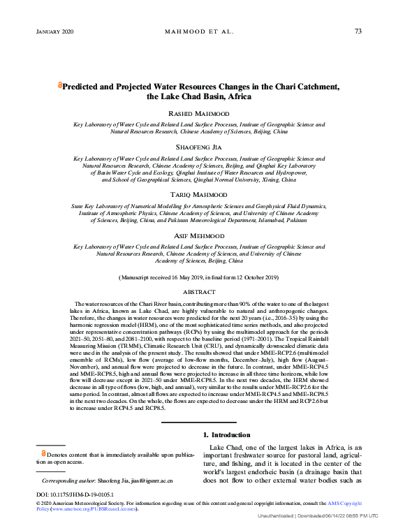 (PDF) Predicted and Projected Water Resources Changes in the Chari ...