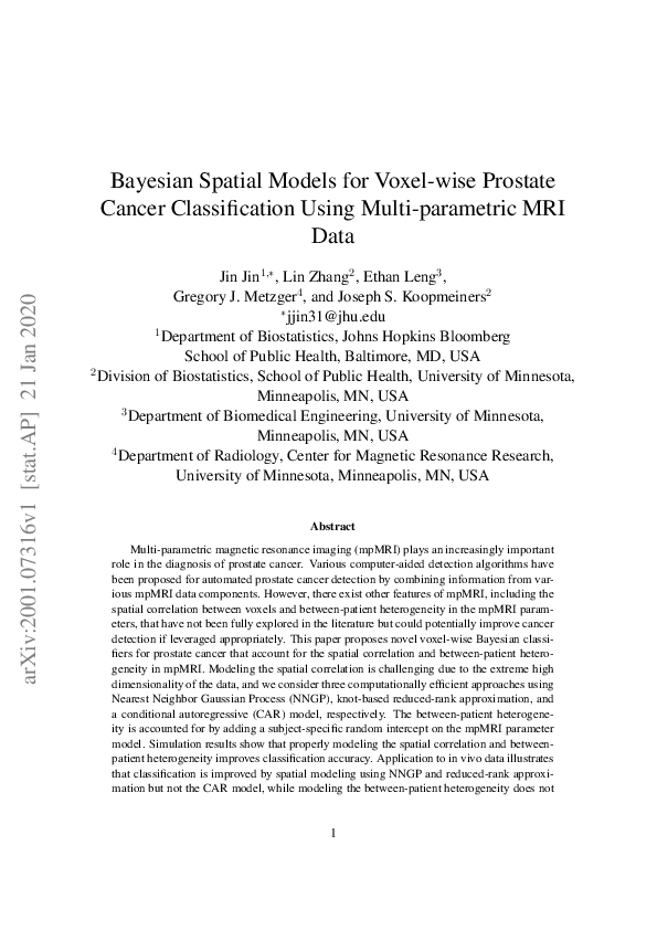 (PDF) Bayesian Spatial Models for Voxel-wise Prostate Cancer ...