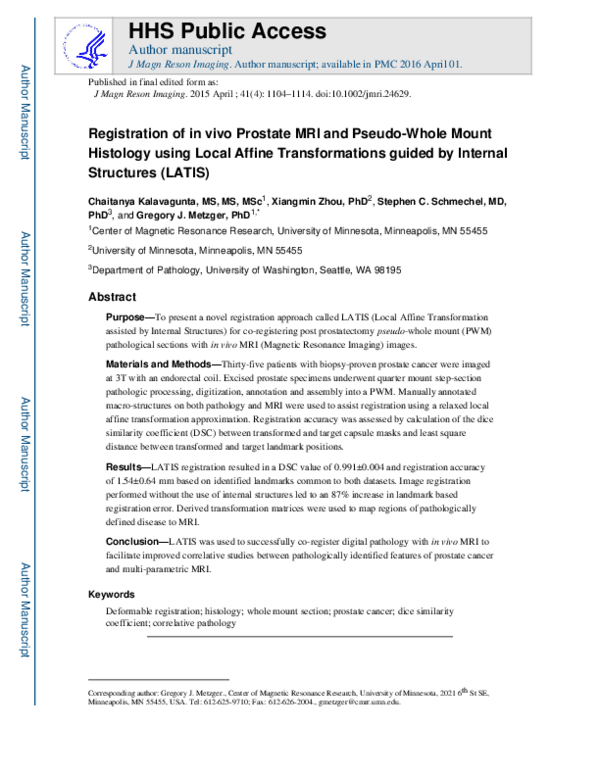 (PDF) Registration of in vivo prostate MRI and pseudo-whole mount ...