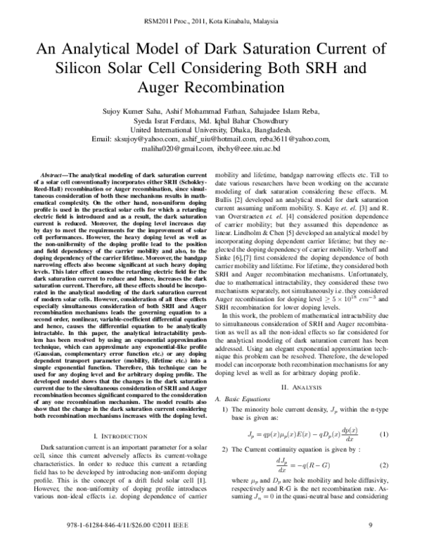 (PDF) An analytical model of dark saturation current of silicon solar ...