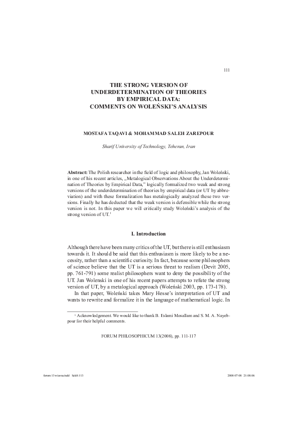 (PDF) The Strong Version of Underdetermination of Theories by Empirical ...