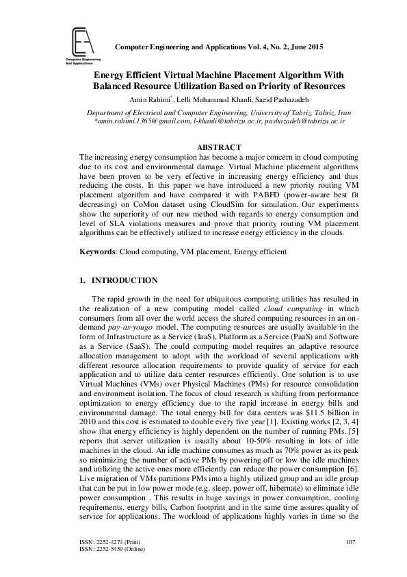 (PDF) Energy efficient virtual machine placement algorithm with ...