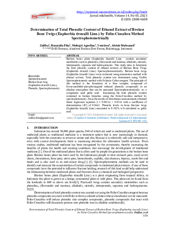 (PDF) Determination of Total Phenolic Content of Ethanol Extract of ...