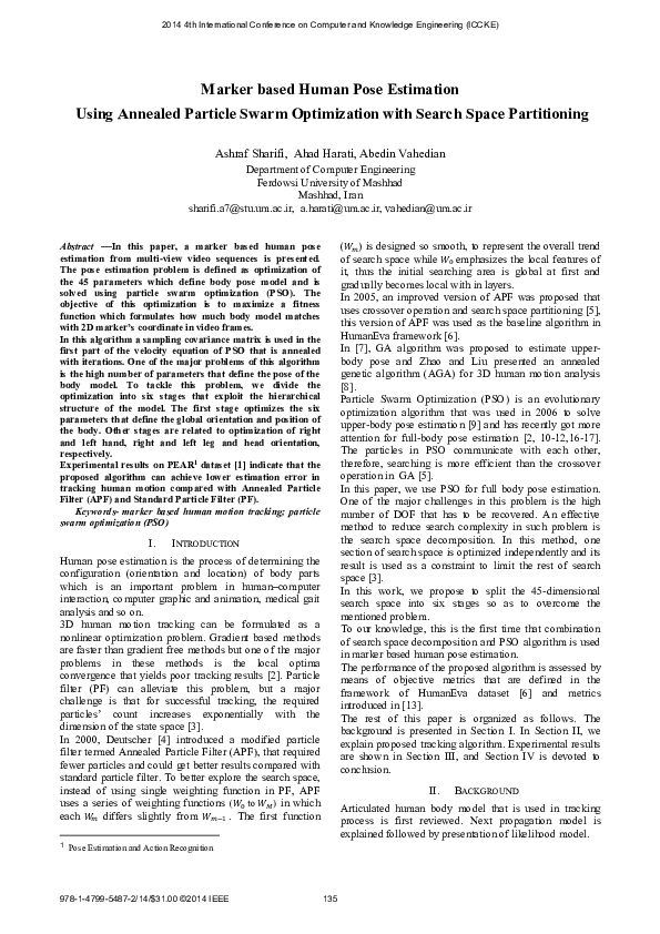 (PDF) Marker based human pose estimation using annealed particle swarm ...