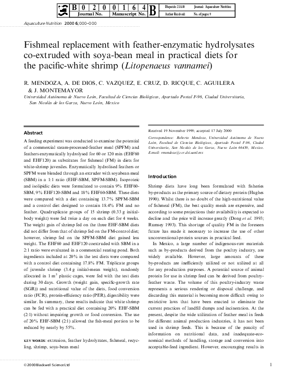 (PDF) Fishmeal replacement with feather-enzymatic hydrolyzates co ...
