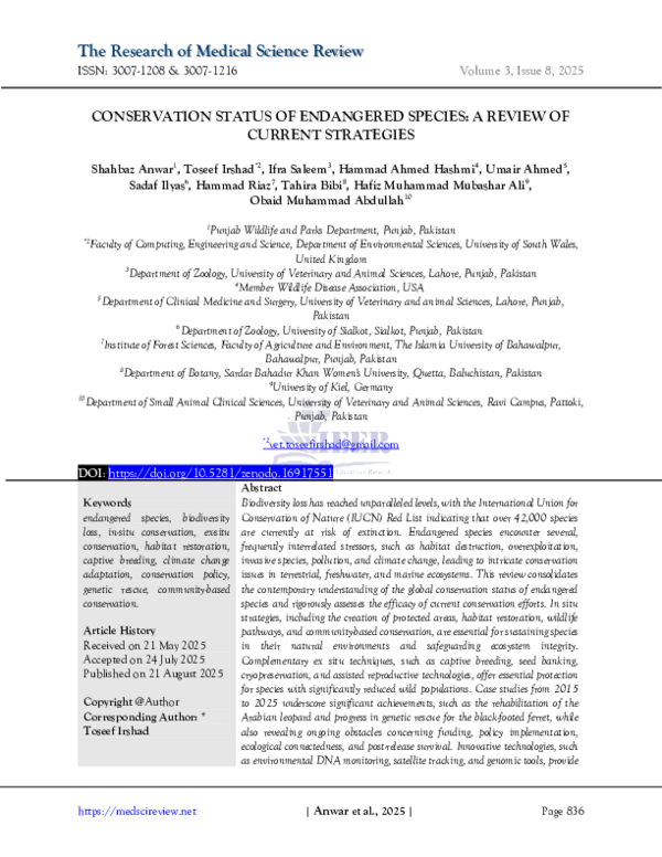 (PDF) Conservation Status of Endangered Species: A Review of Current ...