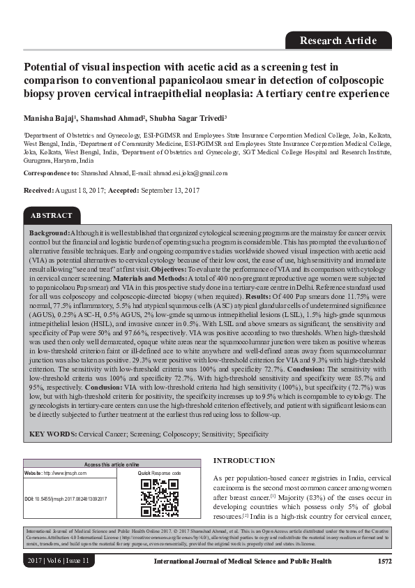 (PDF) Potential of visual inspection with acetic acid as a screening ...