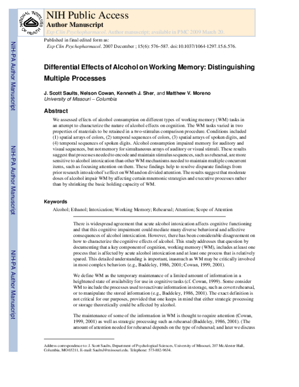 (PDF) Differential effects of alcohol on working memory: Distinguishing ...