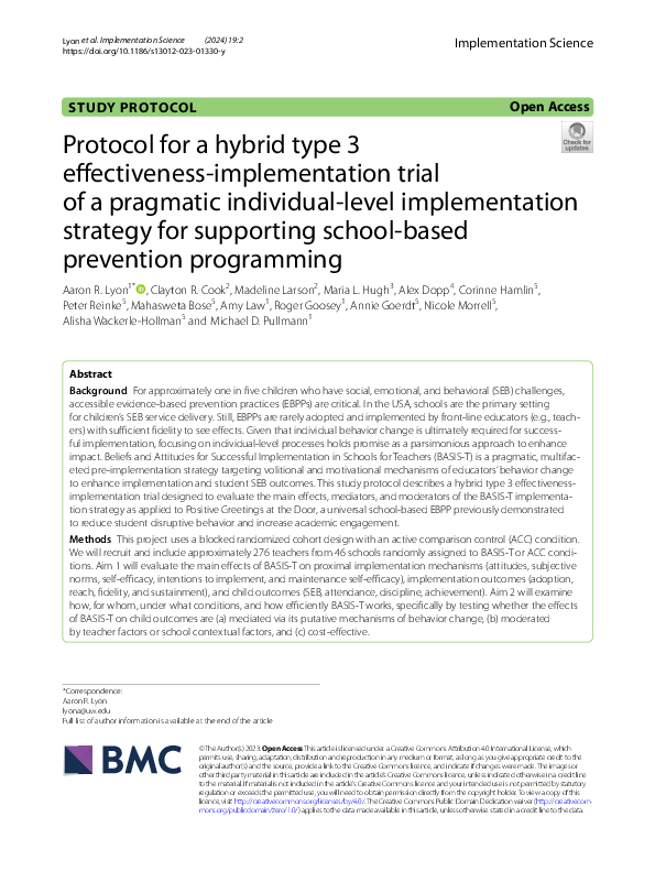 (PDF) Protocol for a hybrid type 3 effectiveness-implementation trial ...