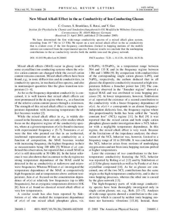 (PDF) New Mixed Alkali Effect in the ac Conductivity of Ion-Conducting ...