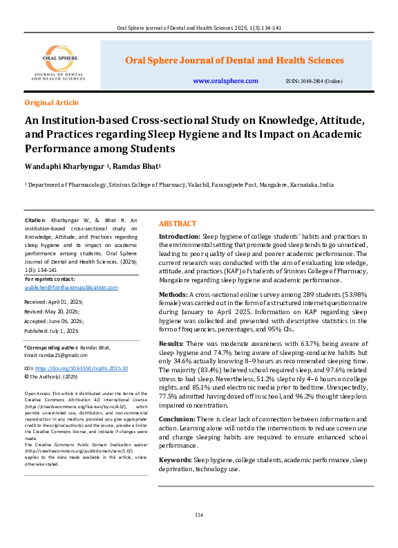 (PDF) An institution based cross sectional study on Knowledge, Attitude ...