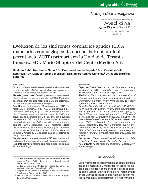 (PDF) Evolución de los síndromes coronarios agudos (SICA) manejados con ...