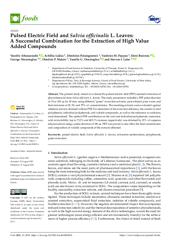 (PDF) Pulsed Electric Field and Salvia officinalis L. Leaves: A ...