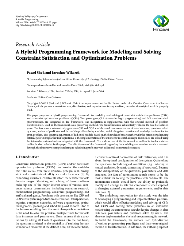 (PDF) A Hybrid Programming Framework for Modeling and Solving ...