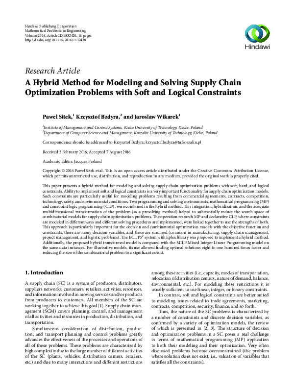 (PDF) A Hybrid Method for Modeling and Solving Supply Chain ...