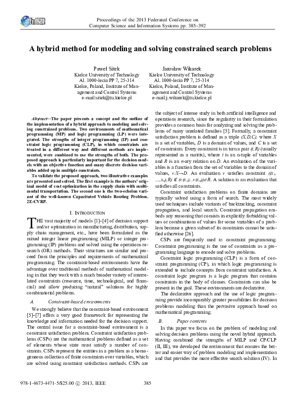 (PDF) A hybrid method for modeling and solving constrained search problems