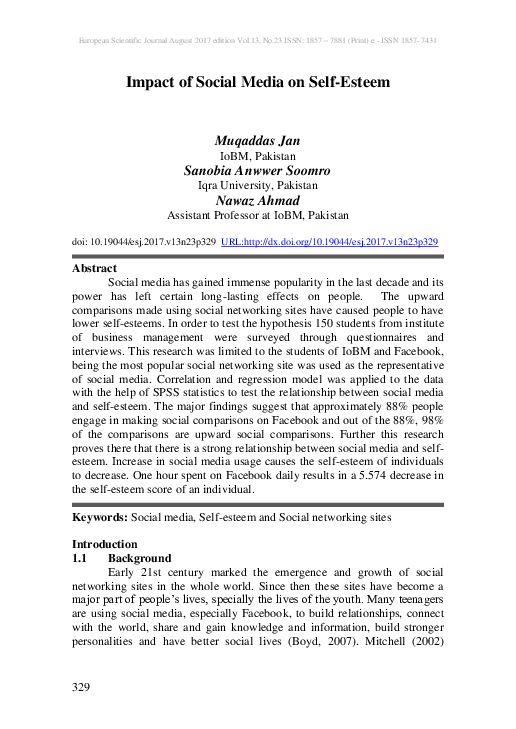 (PDF) Impact of Social Media on Self-Esteem