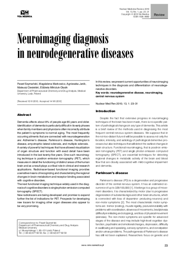 (PDF) Neuroimaging diagnosis in neurodegenerative diseases
