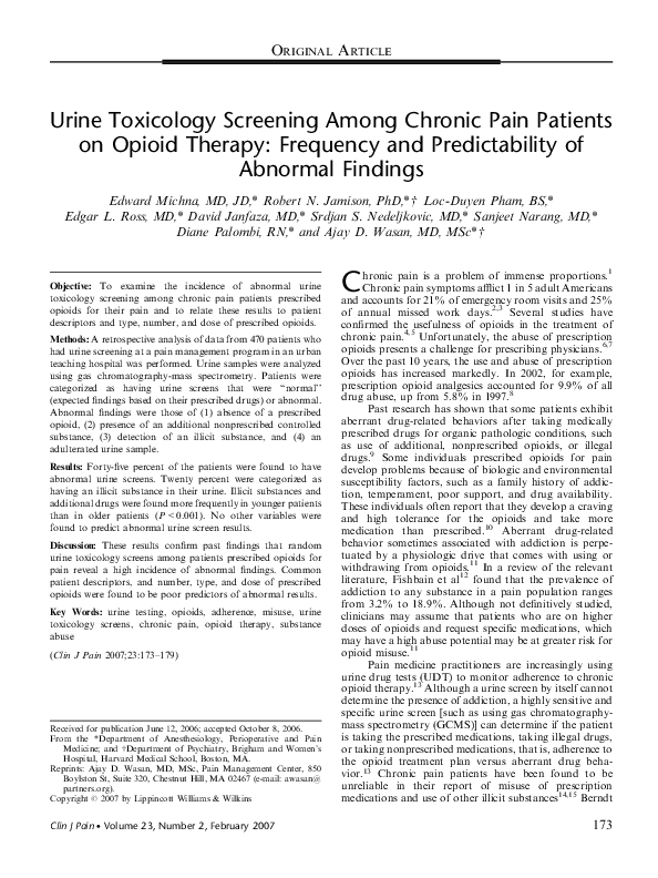 (PDF) Urine Toxicology Screening Among Chronic Pain Patients on Opioid ...