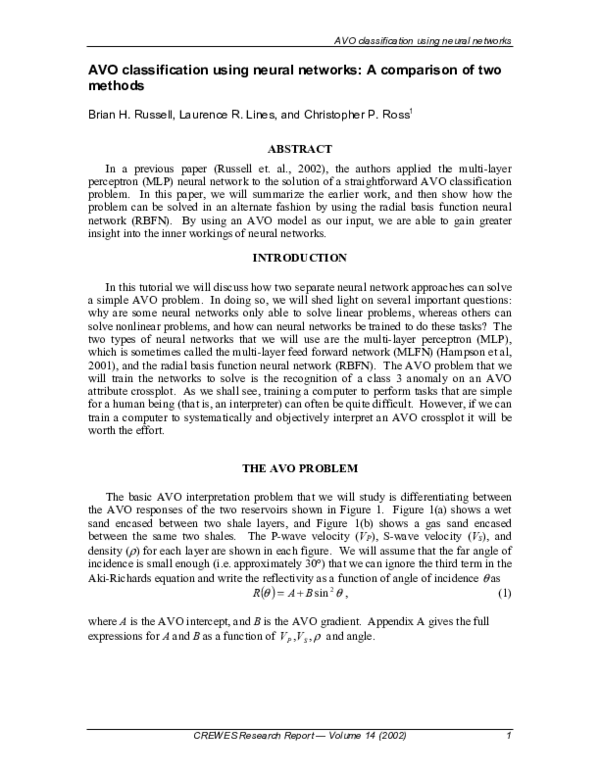 (PDF) AVO classification using neural networks: A comparison of two methods