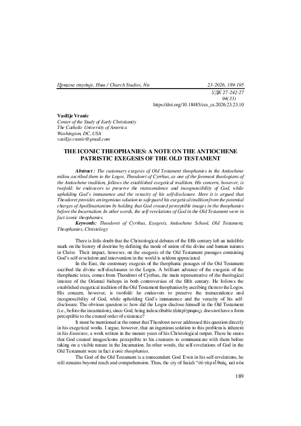 (PDF) THE ICONIC THEOPHANIES: A NOTE ON THE ANTIOCHENE PATRISTIC ...