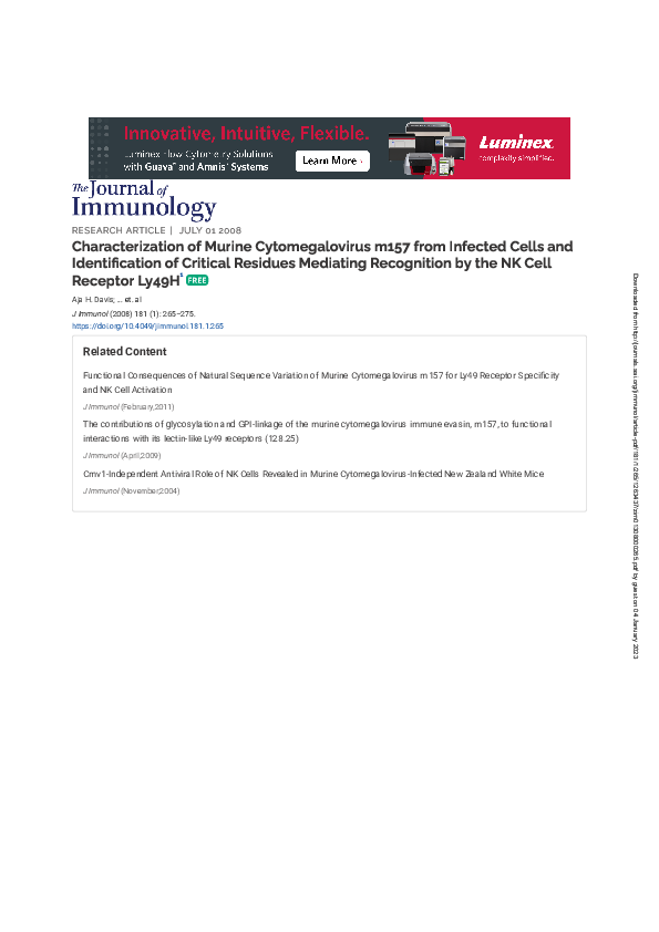 (PDF) Characterization of Murine Cytomegalovirus m157 from Infected ...