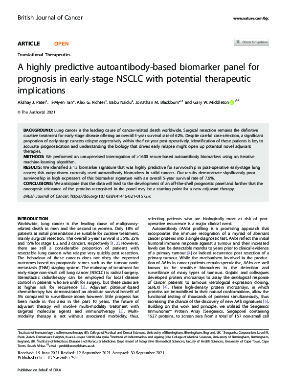 (PDF) A highly predictive autoantibody-based biomarker panel for ...