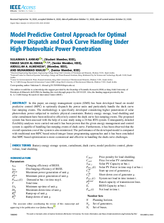 (PDF) Model Predictive Control Approach for Optimal Power Dispatch and ...