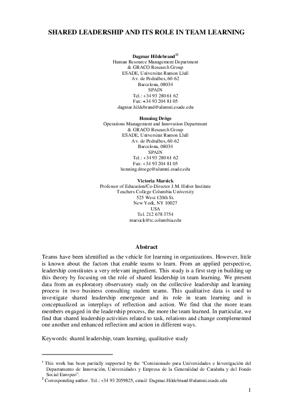 (PDF) Shared Leadership and Its Role in Team Learning