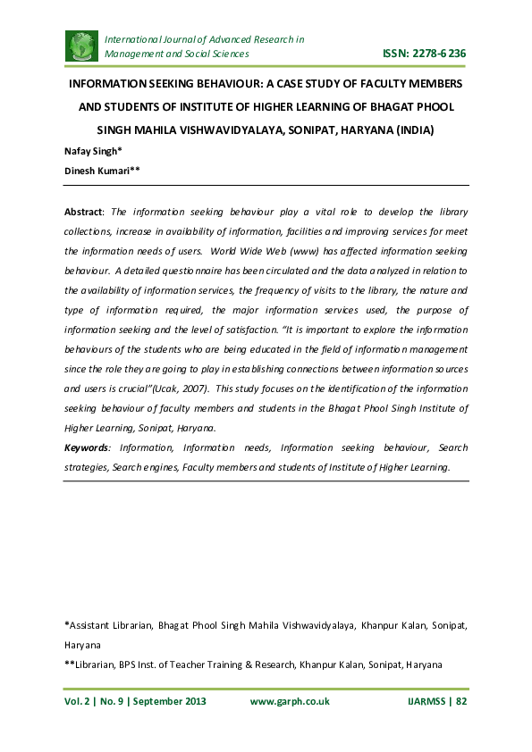 (PDF) Information Seeking Behaviour: A Case Study of Faculty Members ...