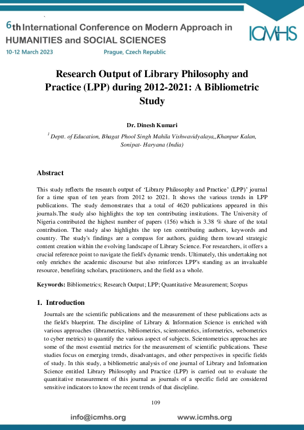 (PDF) Research Output of Library Philosophy and Practice (LPP) during ...