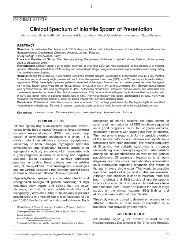 (PDF) Clinical spectrum of infantile spasm at presentation