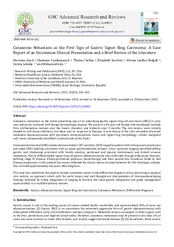(PDF) Cutaneous Metastasis as the First Sign of Gastric Signet Ring ...