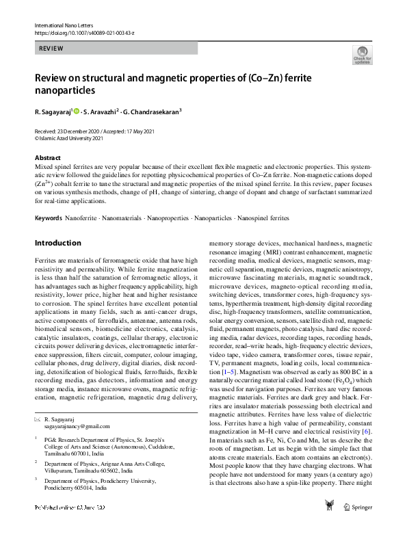 (PDF) Review on structural and magnetic properties of (Co-Zn) ferrite ...