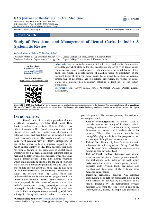 (PDF) Study of Prevalence and Management of Dental Caries in India: A ...
