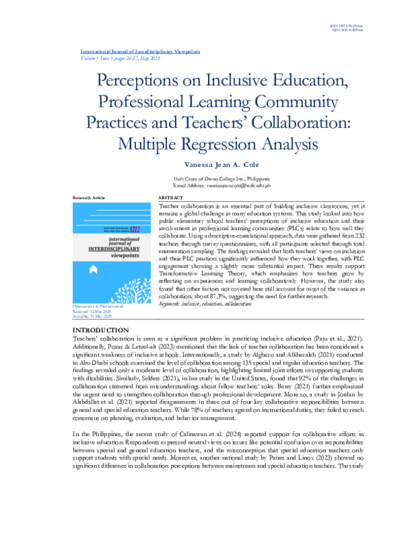 (PDF) Perceptions on Inclusive Education, Professional Learning ...