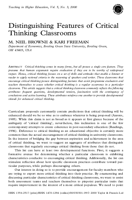 (PDF) Distinguishing Features of Critical Thinking Classrooms