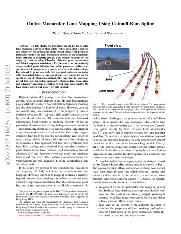 (PDF) Online Monocular Lane Mapping Using Catmull-Rom Spline