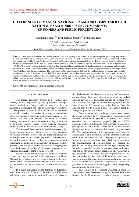 (PDF) Differences of Manual National Exam and Computer Based National ...