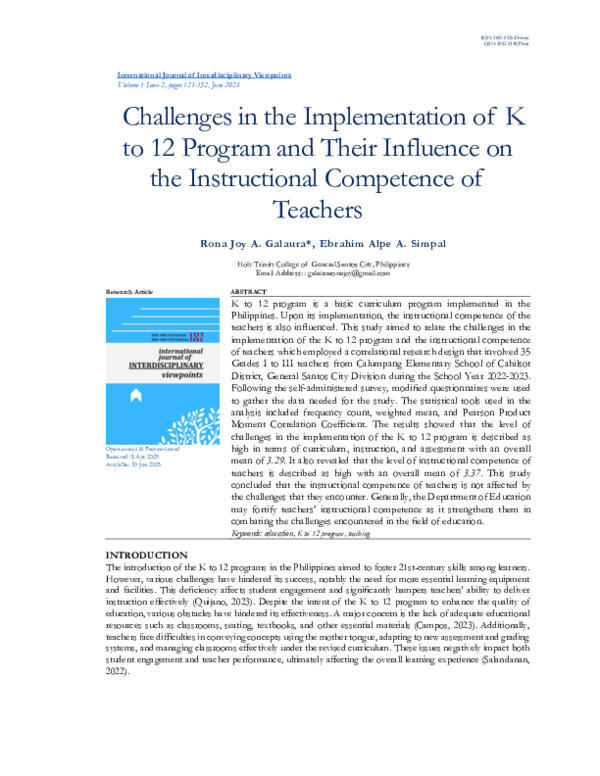 (PDF) Challenges in the Implementation of K to 12 Program and Their ...