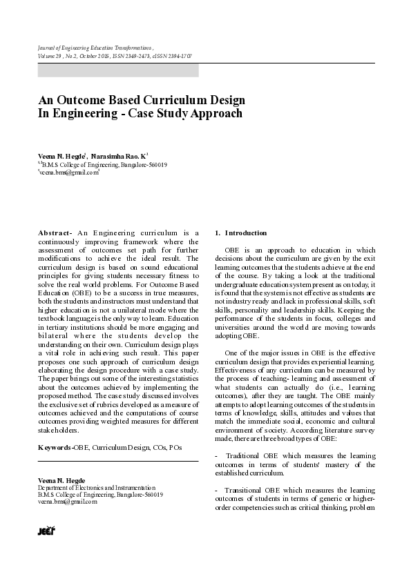 (PDF) An Outcome Based Curriculum Design in Engineering-Case Study Approach