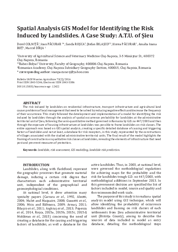 (PDF) Spatial Analysis GIS Model for Identifying the Risk Induced by ...