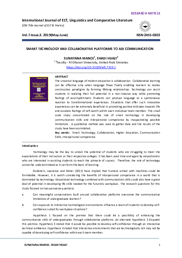 (PDF) SMART TECHNOLOGY AND COLLABORATIVE PLATFORMS TO AID COMMUNICATION