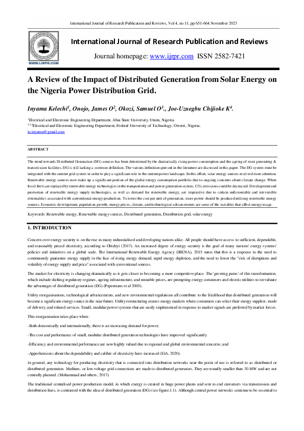 (PDF) A Review of the Impact of Distributed Generation from Solar ...