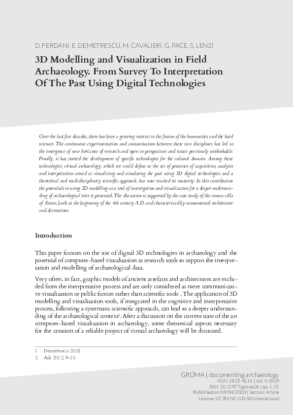 (PDF) 3D Modelling and Visualization in Field Archaeology. From Survey ...