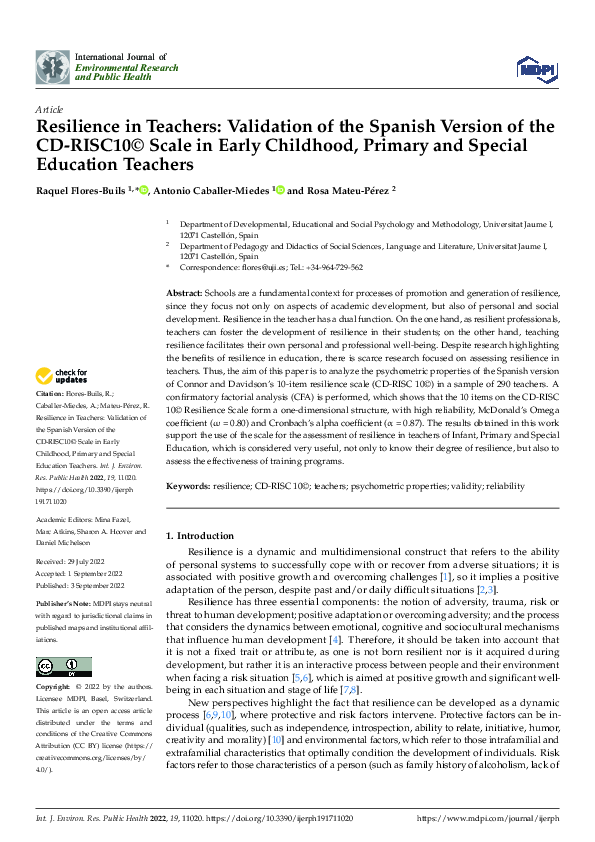 (PDF) Resilience in Teachers: Validation of the Spanish Version of the ...