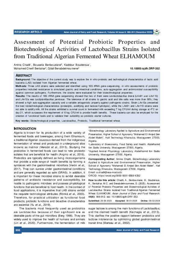 (PDF) Assessment of Potential Probiotic Properties and Biotechnological ...